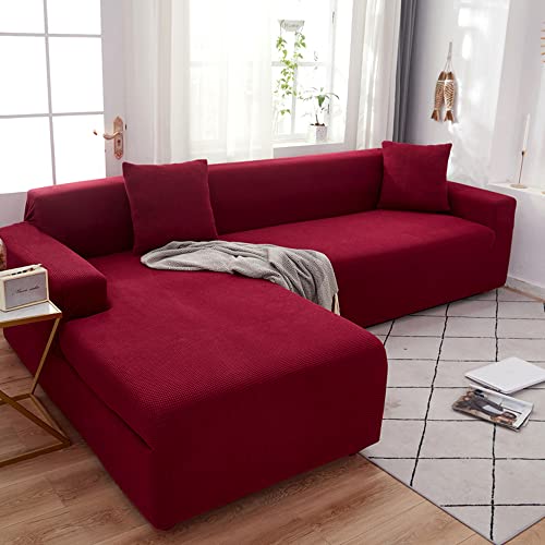 OKJK Sofabezug ecksofa wasserdicht Vier Jahreszeiten universelle Stretch couchbezug l Form, Modischer Polarfleece bequemer Stoff, für Wohnzimmer sofaschutz,Red Wine,1-seat 90-140cm von OKJK