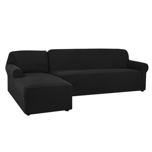 OKJK Sofabezug l Form,Jacquard sofabezug Stretch für Wohnzimmer sofaschoner,kombinierter Ecksofabezug,staubdicht,maschinenwaschbar,für die meisten Sofas geeignet (Black,Part B-B 145-185cm) von OKJK