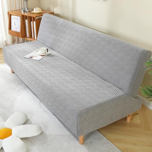 OKJK Sofabezug ohne armlehnen, Jacquard Sofa überzug mit diagonalen Streifen, Sofaschoner rutschfest für Wohnzimmer, Haustiere und Kinder, maschinenwaschbar (Light Grey,L 190-210cm) von OKJK