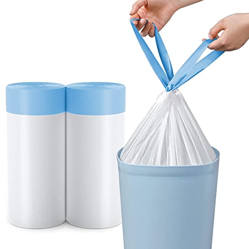 5 l Müllbeutel, kleiner Müllbeutel, transparent, mit Kordelzug, Pedal-Abfallbeutel mit Zugband, geeignet für Badezimmer, Toilette, Küche, passend für 3 l, 4 l, 5 l, 6 l Mülleimer (weiß, 40 Beutel) von OKKEAI