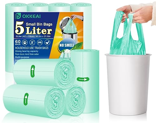 OKKEAI 5 l Lebensmittelabfallbeutel, Küchenabfallbeutel, 6–8 l, kleine Müllbeutel, 60 Stück, Pedal-Müllbeutel für Badezimmer, Büro, Toilette, passend für 3, 4, 5, 6 l Mülleimer von OKKEAI