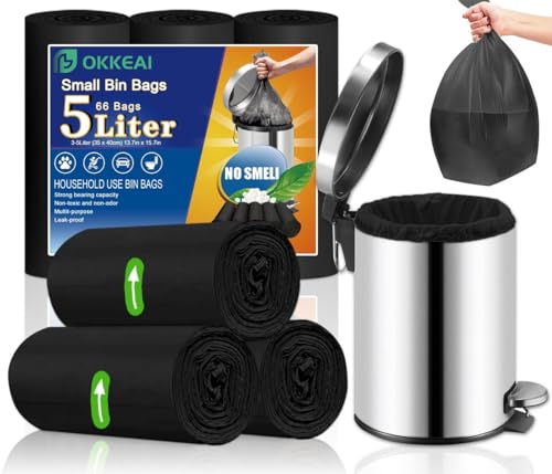 OKKEAI Müllbeutel 5l Kleine Müllsack 66 Stück Schwarz Abfallbeutel Geeignet für Bad,Toilette 3l, 4l, 5l, 6l Mülleimer OKKEAI Müllbeutel 5l Kleine Müllsack 66 Stück Schwarz Abfallbeutel Geeignet für Bad,Toilette 3l, 4l, 5l, 6l Mülleimer von OKKEAI