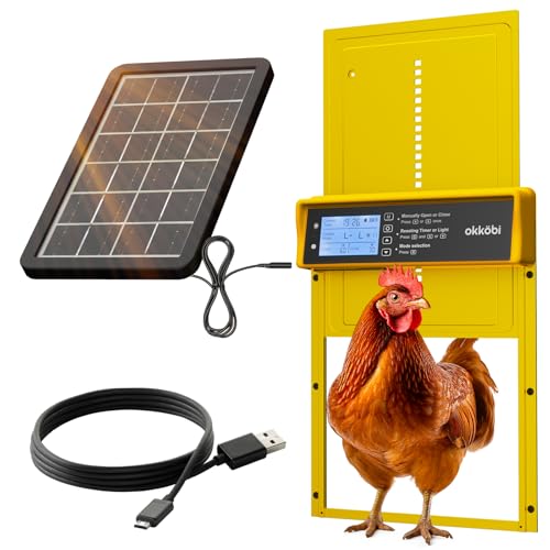 Okkobi Hühnerklappe Automatisch Solar - LCD Display - Automatische hühnerklappe mit Fernbedienung, Lichtsensor & Timer - Sicherheit & Seelenfrieden: Sicherheitsmechanismus - 5 Jahre Schutz von OKKÖBI