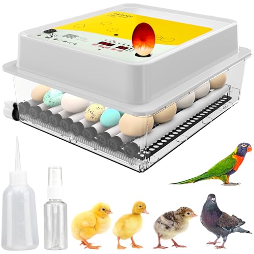Okköbi OBI-36 Brutautomat für Hühner, Enten & andere Vögel + NEU + Brutautomat vollautomatisch + Temperaturkontrolle + Feuchtigkeitsanzeige + Integrierte Eierschale + 5 Jahre Schutz von OKKÖBI