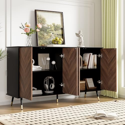 OKMYHOME Anrichte – Aufbewahrungsschrank MDF – rechteckiges Design – ohne glänzende Oberfläche – 140 x 38 x 90 cm – Schwarz und Holz Braun von OKMYHOME