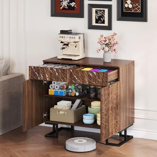 OKMYHOME Anrichte – Beistellschrank – kompaktes Unterschrank – rechteckige Struktur – MDF – Walnuss-Finish – 80 x 40 x 78 cm – Braun von OKMYHOME