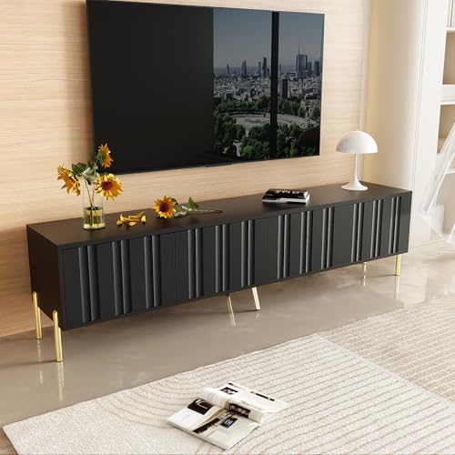 OKMYHOME Anrichte mit 2 Türen und 1 Schublade, 2 offene Fächer, Wellenlinien-Design, MDF, 190 x 38 x 48 cm – Schwarz OKMYHOME Anrichte mit 2 Türen und 1 Schublade, 2 offene Fächer, Wellenlinien-Design, MDF, 190 x 38 x 48 cm – Schwarz von OKMYHOME