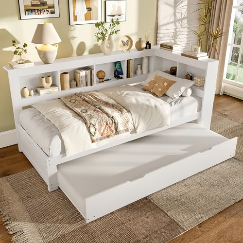 OKMYHOME Ausziehbett 90 x 200 cm – Jugendbett mit zusätzlichem Schlafplatz 90 x 190 cm, Steckdosen und 2 USB-Ports – Struktur aus Kiefernholz, MDF – Weiß OKMYHOME Ausziehbett 90 x 200 cm – Jugendbett mit zusätzlichem Schlafplatz 90 x 190 cm, Steckdosen und 2 USB-Ports – Struktur aus Kiefernholz, MDF – Weiß von OKMYHOME
