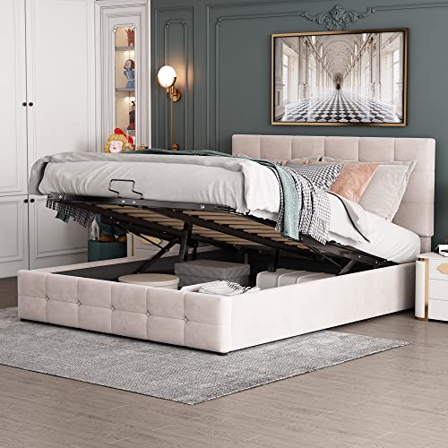 OKMYHOME Bett mit Bettkasten 140 x 200 cm – Doppelbett mit verstellbarem gepolstertem Kopfteil und Lattenrost aus Metall, Samt, Weiß, ohne Matratze OKMYHOME Bett mit Bettkasten 140 x 200 cm – Doppelbett mit verstellbarem gepolstertem Kopfteil und Lattenrost aus Metall, Samt, Weiß, ohne Matratze von OKMYHOME
