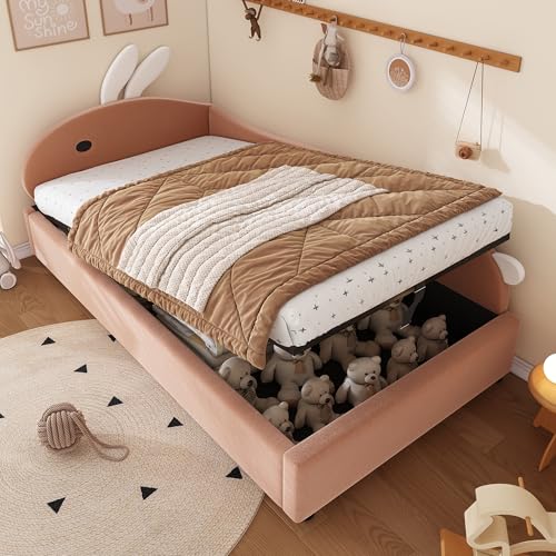 OKMYHOME Bett mit Bettkasten 90 x 200 cm – Kinderbett mit hydraulischer Aufbewahrung und Stauraum, Kopfteil, Kaninchen, rechte Seite, Struktur aus Samt – rote Bohnenpaste OKMYHOME Bett mit Bettkasten 90 x 200 cm – Kinderbett mit hydraulischer Aufbewahrung und Stauraum, Kopfteil, Kaninchen, rechte Seite, Struktur aus Samt – rote Bohnenpaste von OKMYHOME