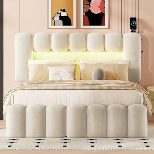 OKMYHOME Bett mit Stauraum 140 x 200 cm – Polsterbett Beige mit 4 Schubladen und LED – Samt + MDF – ohne Matratze OKMYHOME Bett mit Stauraum 140 x 200 cm – Polsterbett Beige mit 4 Schubladen und LED – Samt + MDF – ohne Matratze von OKMYHOME