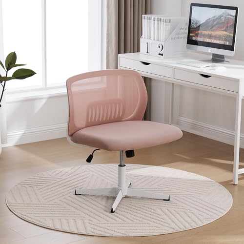 OKMYHOME Bürostuhl – 360° drehbarer Sessel mit Höhenverstellung und Wippfunktion, breite Sitzfläche aus gepolstertem Netzstoff, 61 x 55 x 73 – 85 cm – Rosa von OKMYHOME