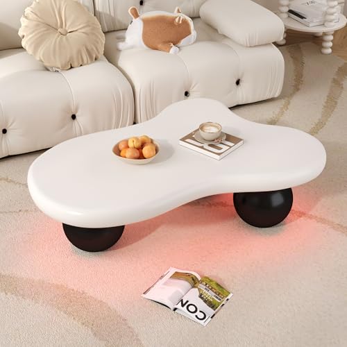 OKMYHOME Couchtisch, Weiß, mit LED-Beleuchtung, 16 Farben, Wolkenform und runde Füße, schwarz, 95 x 62,5 x 32 cm – Weiß OKMYHOME Couchtisch, Weiß, mit LED-Beleuchtung, 16 Farben, Wolkenform und runde Füße, schwarz, 95 x 62,5 x 32 cm – Weiß von OKMYHOME