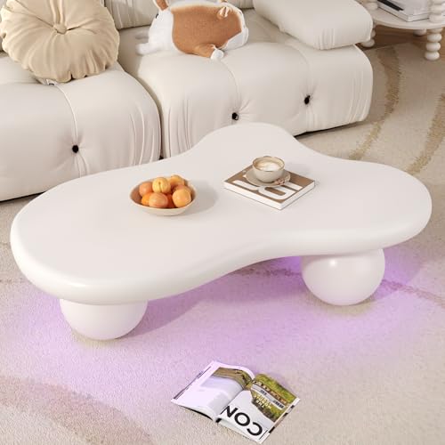 OKMYHOME Couchtisch, Weiß, mit LED-Beleuchtung, 16 Farben, Wolkenform und runde Füße, weiß, 95 x 62,5 x 32 cm – Weiß OKMYHOME Couchtisch, Weiß, mit LED-Beleuchtung, 16 Farben, Wolkenform und runde Füße, weiß, 95 x 62,5 x 32 cm – Weiß von OKMYHOME