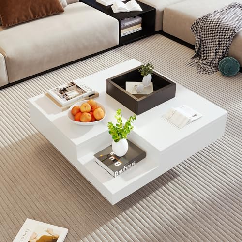 OKMYHOME Couchtisch, quadratisch, mit LED und abnehmbarer Aufbewahrungsbox, MDF, 72 x 72 x 30 cm – Weiß und Schwarz OKMYHOME Couchtisch, quadratisch, mit LED und abnehmbarer Aufbewahrungsbox, MDF, 72 x 72 x 30 cm – Weiß und Schwarz von OKMYHOME