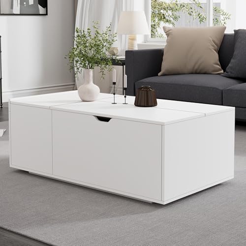 OKMYHOME Couchtisch – Couchtisch, klappbar, mit Schublade und Schiebetür, klappbare Platte und Aufbewahrungsmöbel, Spanplatte, 117 x 65 x 56 cm, Weiß OKMYHOME Couchtisch – Couchtisch, klappbar, mit Schublade und Schiebetür, klappbare Platte und Aufbewahrungsmöbel, Spanplatte, 117 x 65 x 56 cm, Weiß von OKMYHOME