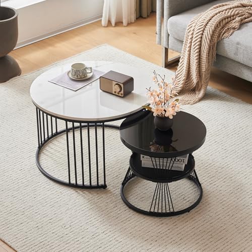 OKMYHOME Couchtische – Beistelltische, rund, 2 Stück, Tabletts in Marmoroptik, robuster Metallrahmen – Schwarz OKMYHOME Couchtische – Beistelltische, rund, 2 Stück, Tabletts in Marmoroptik, robuster Metallrahmen – Schwarz von OKMYHOME