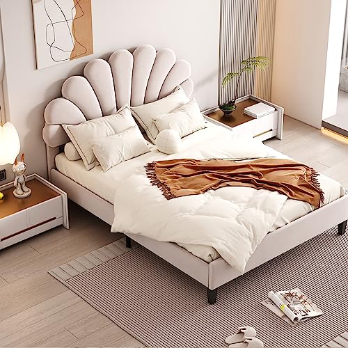 OKMYHOME Doppelbett, 140 x 200 cm, gepolstertes Bett für Kinder/Erwachsene, mit Kopfteil und Lattenrost, Samt, Beige, ohne Matratze OKMYHOME Doppelbett, 140 x 200 cm, gepolstertes Bett für Kinder/Erwachsene, mit Kopfteil und Lattenrost, Samt, Beige, ohne Matratze von OKMYHOME