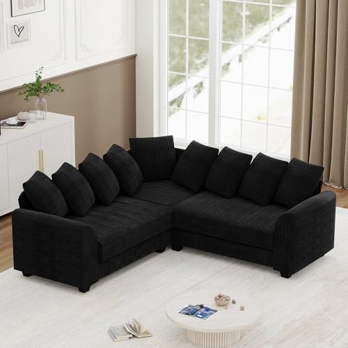 OKMYHOME Ecksofa, modular, 5-Sitzer, moderner Stil, mit Rücken- und Stützkissen, Bezug aus Velours, Schwarz von OKMYHOME