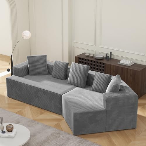 OKMYHOME Ecksofa, modular, 5-Sitzer, moderner Stil mit Kissen, bequemer Cordsamt, Grau von OKMYHOME