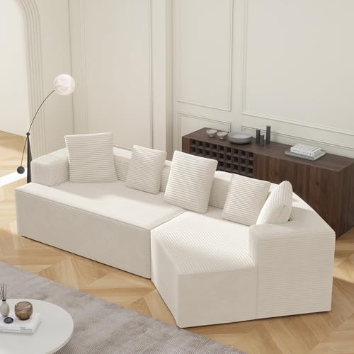 OKMYHOME Ecksofa, modular, 5-Sitzer, moderner Stil mit Kissen, bequemer Cordsamt, Weiß von OKMYHOME