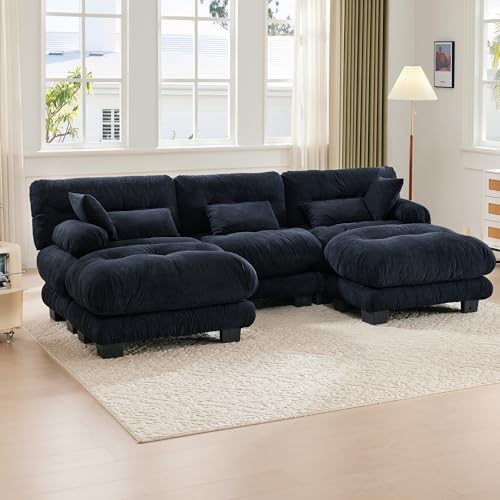 OKMYHOME Ecksofa, modular, 5-Sitzer – Sofa Relax mit Kissen aus Memory-Schaum – Samt – Schwarz von OKMYHOME