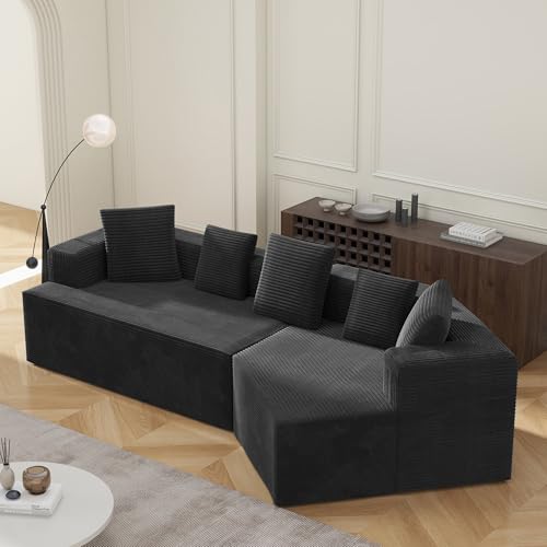 OKMYHOME Ecksofa – modulierbar mit Kissen, 5-Sitzer, Velours, Schwarz von OKMYHOME