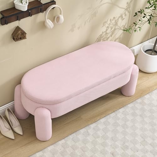 OKMYHOME Eingangsmöbel – Sitzbank mit Truhe, Sitzbank, Truhe, gepolstert, aus Chenille-Stoff und Massivholz, 112 x 43 x 43 cm, Rosa von OKMYHOME