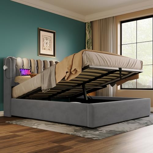 OKMYHOME Einzelbett mit Bettkasten 90 x 200 cm – Bett mit Leselampe und USB-Anschlüssen – Samt – mit Matratze – Grau OKMYHOME Einzelbett mit Bettkasten 90 x 200 cm – Bett mit Leselampe und USB-Anschlüssen – Samt – mit Matratze – Grau von OKMYHOME