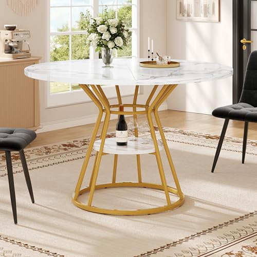 OKMYHOME Esstisch, rund, MDF und Metall, mit verstellbaren Füßen, 100 x 100 x 76 cm, goldfarben von OKMYHOME