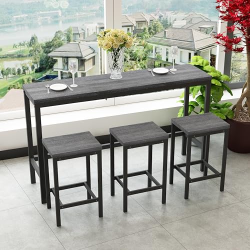 OKMYHOME Esstisch- und Stuhl-Set – rechteckiger Tisch mit 3 Hockern, MDF und Metall, 148 x 40 cm, grau von OKMYHOME
