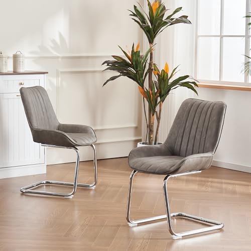OKMYHOME Esszimmerstuhl, 2 Stück, mit bequemer Sitzfläche und Kunstlederbezug, Metallbeine, Grau von OKMYHOME