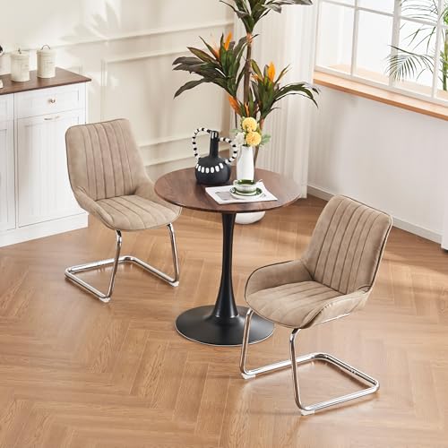 OKMYHOME Esszimmerstuhl, 2 Stück, mit bequemer Sitzfläche und Kunstlederbezug, Metallbeine – Khaki von OKMYHOME