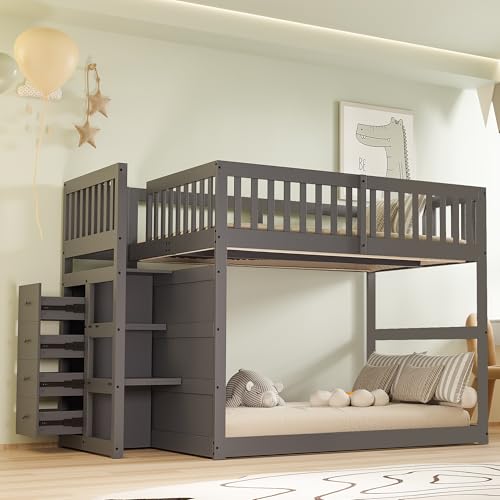 OKMYHOME Etagenbett 140 x 200 cm – Juniorbett mit offenen Aufbewahrungsfächern, Holzrahmen mit Schutz, Grau OKMYHOME Etagenbett 140 x 200 cm – Juniorbett mit offenen Aufbewahrungsfächern, Holzrahmen mit Schutz, Grau von OKMYHOME