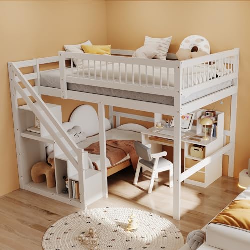 OKMYHOME Etagenbett 140 x 200 cm – Kinderbett mit Treppe und Aufbewahrung – Kiefer massiv + MDF – ohne Matratze – Weiß OKMYHOME Etagenbett 140 x 200 cm – Kinderbett mit Treppe und Aufbewahrung – Kiefer massiv + MDF – ohne Matratze – Weiß von OKMYHOME