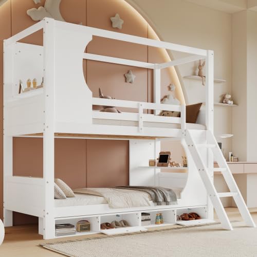 OKMYHOME Etagenbett 90 x 200 cm – Kinderbett kombiniert mit Schrank, praktischer Tisch und sicherer Treppe – große Aufbewahrung – MDF, Weiß OKMYHOME Etagenbett 90 x 200 cm – Kinderbett kombiniert mit Schrank, praktischer Tisch und sicherer Treppe – große Aufbewahrung – MDF, Weiß von OKMYHOME