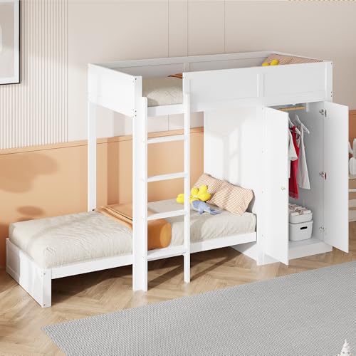OKMYHOME Etagenbett 90 x 200 cm – Kinderbett mit sicherer Treppe und Kleiderschrank, Holz und Metall, ohne Matratze, Weiß OKMYHOME Etagenbett 90 x 200 cm – Kinderbett mit sicherer Treppe und Kleiderschrank, Holz und Metall, ohne Matratze, Weiß von OKMYHOME