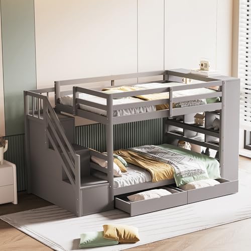 OKMYHOME Etagenbett für Kinder, 90 x 200 cm – Etagenbett mit sicherer Treppe und Stauraum, Kiefer massiv und MDF, grau OKMYHOME Etagenbett für Kinder, 90 x 200 cm – Etagenbett mit sicherer Treppe und Stauraum, Kiefer massiv und MDF, grau von OKMYHOME