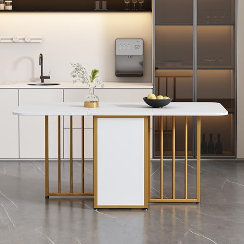 OKMYHOME Faltbarer Esstisch, modulierbar in 3 Formen, mit Aufbewahrungsschubladen, Spanplatte, weiß, 160 x 70 x 75 cm von OKMYHOME