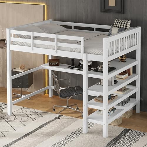 OKMYHOME Hochbett 140 x 200 cm – Kinderbett mit Schreibtisch und Stauraum – Kiefer + MDF – ohne Matratze – Weiß OKMYHOME Hochbett 140 x 200 cm – Kinderbett mit Schreibtisch und Stauraum – Kiefer + MDF – ohne Matratze – Weiß von OKMYHOME