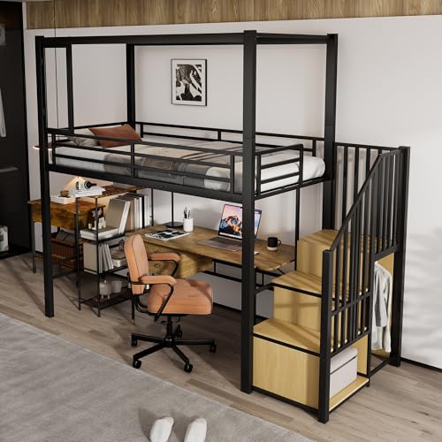 OKMYHOME Hochbett 90 x 200 cm – Bett mit Multifunktionsleiter – Metall + MDF – ohne Matratze – Schwarz OKMYHOME Hochbett 90 x 200 cm – Bett mit Multifunktionsleiter – Metall + MDF – ohne Matratze – Schwarz von OKMYHOME