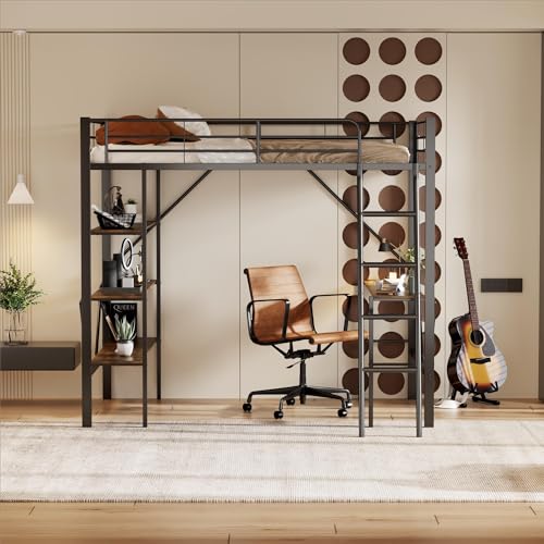 OKMYHOME Hochbett 90 x 200 cm – Bett mit integriertem Schreibtisch – Metallstruktur – ohne Matratze – Schwarz OKMYHOME Hochbett 90 x 200 cm – Bett mit integriertem Schreibtisch – Metallstruktur – ohne Matratze – Schwarz von OKMYHOME