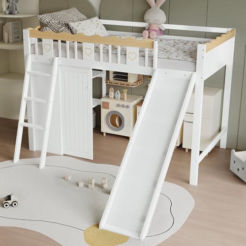 OKMYHOME Hochbett 90 x 200 cm – Kinderbett kombiniert mit Rutsche, Sicherheitsbarriere und Aufbewahrungsschrank – ohne Matratze – Weiß und Naturholz OKMYHOME Hochbett 90 x 200 cm – Kinderbett kombiniert mit Rutsche, Sicherheitsbarriere und Aufbewahrungsschrank – ohne Matratze – Weiß und Naturholz von OKMYHOME