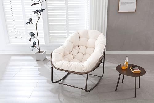 OKMYHOME Jardin – Hängesessel mit Schaukelfunktion für Balkon und Terrasse, robuster Stahlrahmen mit Baumwollkissen, 94,5 x 111 x 80 cm – Beige von OKMYHOME