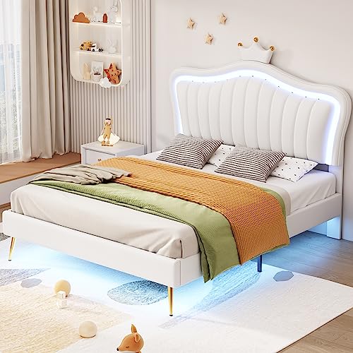 OKMYHOME Kinderbett 140 x 200 cm – Doppelbett mit LED, Rahmen aus Kunstleder und Metall, ohne Matratze, Weiß OKMYHOME Kinderbett 140 x 200 cm – Doppelbett mit LED, Rahmen aus Kunstleder und Metall, ohne Matratze, Weiß von OKMYHOME