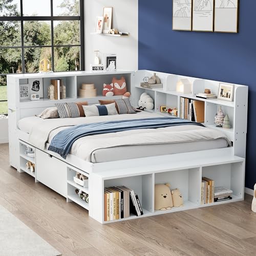 OKMYHOME Kinderbett 140 x 200 cm – Kombibett mit Stauraum und Bibliothek, Struktur MDF, weiß, ohne Matratze OKMYHOME Kinderbett 140 x 200 cm – Kombibett mit Stauraum und Bibliothek, Struktur MDF, weiß, ohne Matratze von OKMYHOME