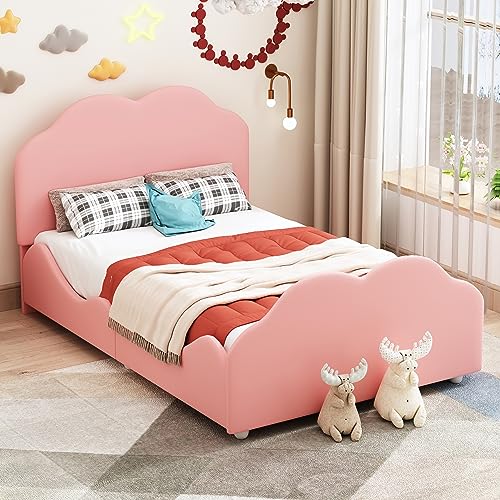 OKMYHOME Kinderbett 90 x 200 cm – Einzelbett mit Kopf- und Fußteil Wolke, Veloursbeschichtung, stabile Struktur, ohne Matratze – Rosa OKMYHOME Kinderbett 90 x 200 cm – Einzelbett mit Kopf- und Fußteil Wolke, Veloursbeschichtung, stabile Struktur, ohne Matratze – Rosa von OKMYHOME
