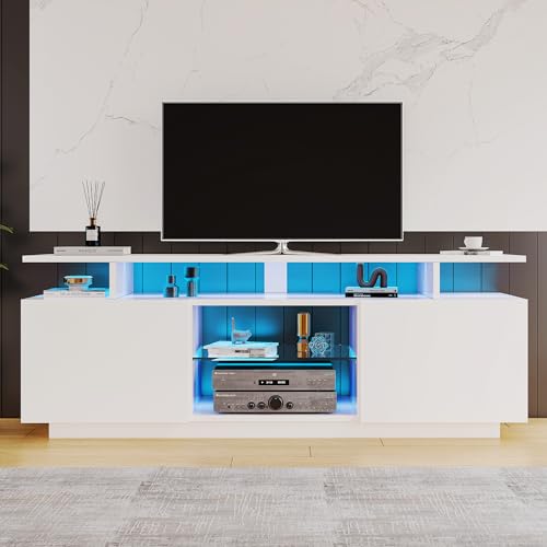 OKMYHOME LED-TV-Möbel, mehrfarbig, mit hochglänzenden Türen und offenen Fächern – 140 x 35 x 61 cm – Weiß OKMYHOME LED-TV-Möbel, mehrfarbig, mit hochglänzenden Türen und offenen Fächern – 140 x 35 x 61 cm – Weiß von OKMYHOME
