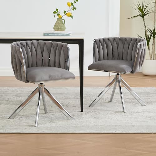OKMYHOME Moderner Sessel, 1-Sitzer aus Samt, Schlafzimmerstuhl mit 180° Drehung und ergonomischer Sitzfläche – Füße aus vergoldetem Metall – grauer gerippter Velours von OKMYHOME