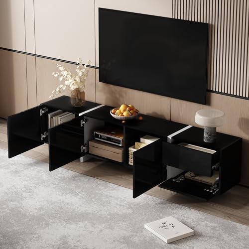OKMYHOME Modernes TV-Lowboard mit integrierten LEDs, Türen und Schubladen – robuste Struktur aus Spanplatte, 170 x 30 x 39 cm, schwarz glänzend OKMYHOME Modernes TV-Lowboard mit integrierten LEDs, Türen und Schubladen – robuste Struktur aus Spanplatte, 170 x 30 x 39 cm, schwarz glänzend von OKMYHOME